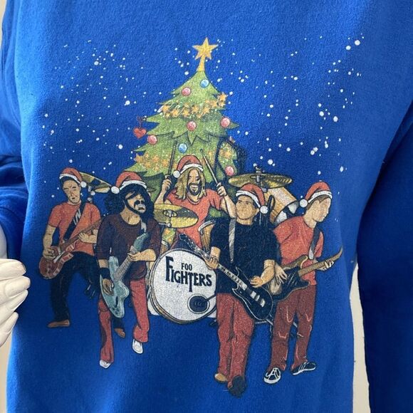 Foo Fighters Band Blue Ugly Christmas Sweatshirt w Band Graphic Print Dave Grohl - Picture 4 of 7